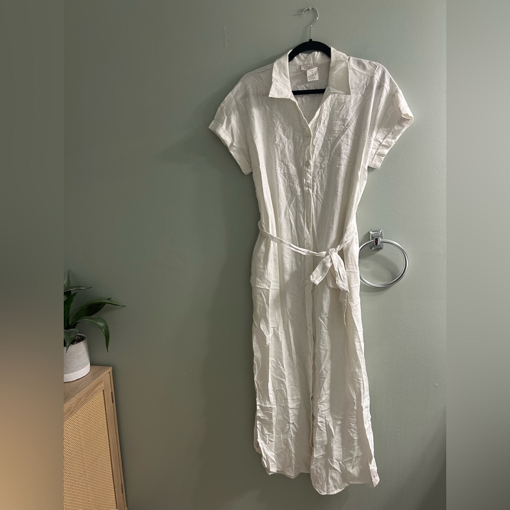 NWT LOFT linens midi maxi dress button up shirt dress belted slits summer spring